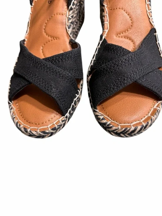 Lucky Brand Black Crisscross Wedge Sandals - Picture 2 of 10